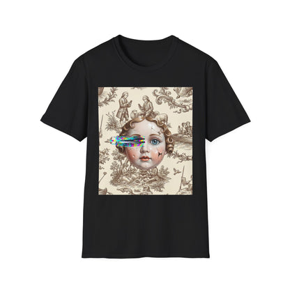 Vintage Doll Face Tee with Glitch Paint Splash