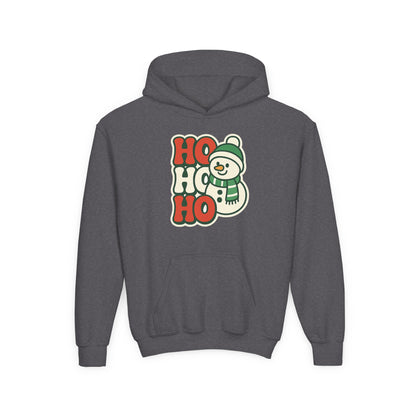 Youth kids Christmas Hoodie - 'HO HO HO' Snowman Holiday Sweatshirt