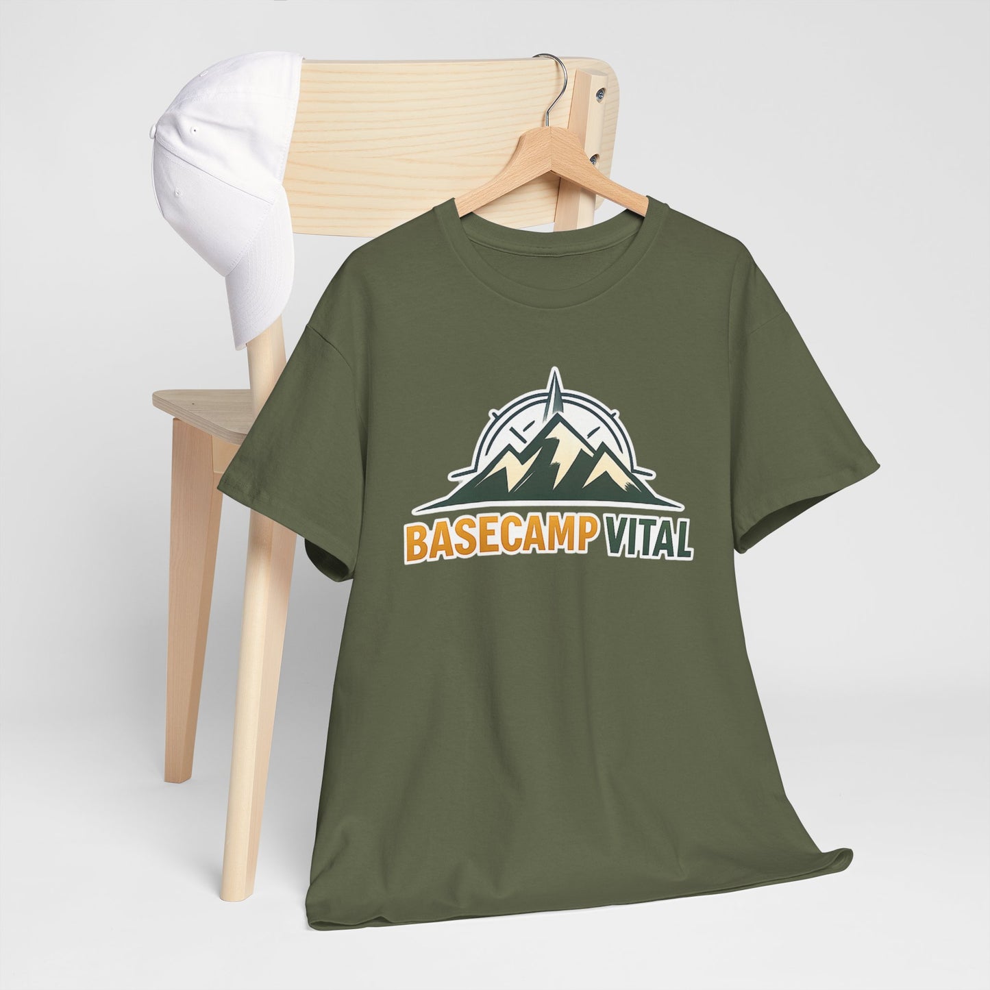 Base Camp Vital Mountain Compass Crewneck T-Shirt | Outdoor Hiking Graphic Tee | Midweight Cotton Trail Shirt (free shipping)