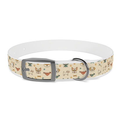 Cute Cartoon Dogs Dog Collar — Beige Puppy Pattern Adjustable Collar