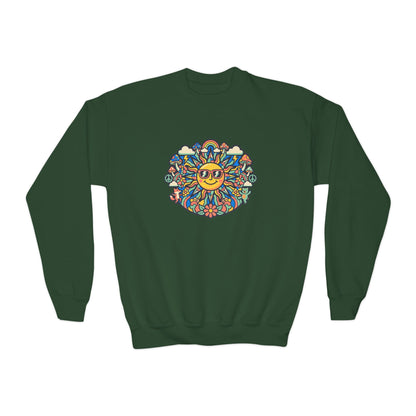 Youth Y2K Aesthetic - Crewneck Sweatshirt — Colorful Retro Sun & Floral Graphic