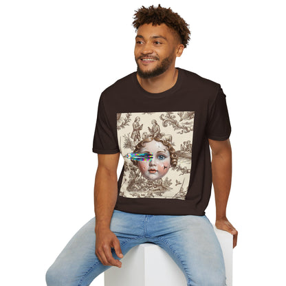 Vintage Doll Face Tee with Glitch Paint Splash