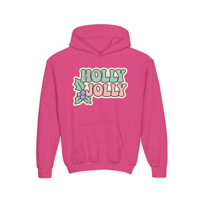 Girls Youth Hoodie — 'Holly Jolly' Pastel Christmas Holiday Sweatshirt