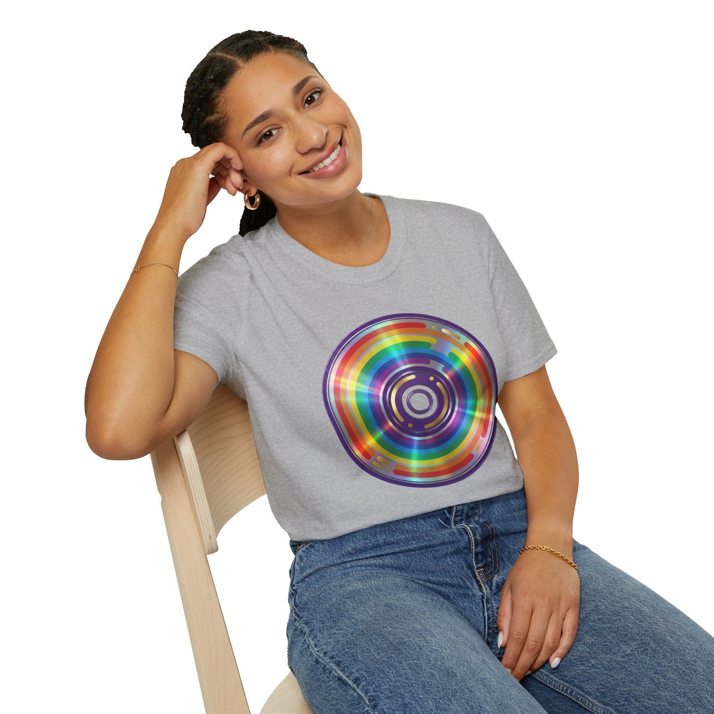 Retro Rainbow CD- Vinyl Record T-Shirt