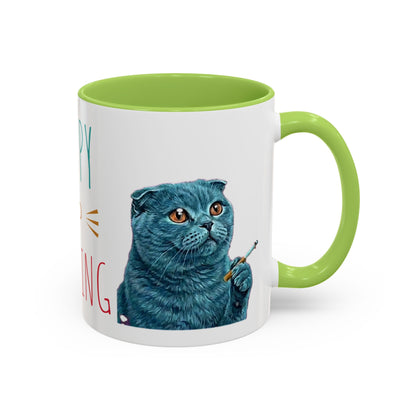 Happy and Dazzling Accent Coffee Mug — Cute Cat Art, Motivational Tea & Coffee Cup (free shipping)