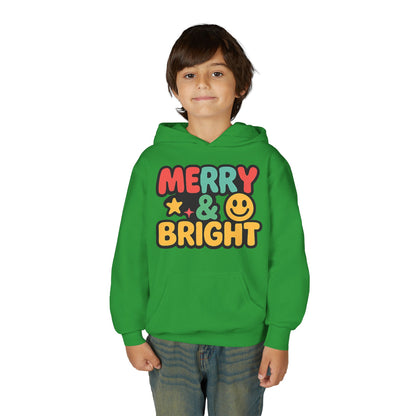 Youth Hoodie — 'Merry & Bright' Colorful Holiday Kids Sweatshirt