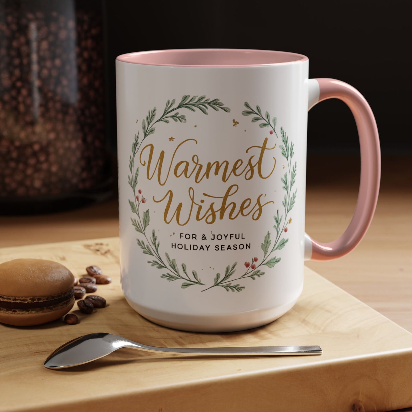 Warmest Wishes Holiday Coffee Mug — Festive Wreath Accent Mug (11/15oz)