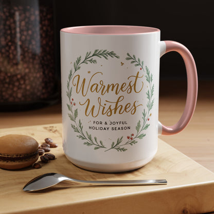 Warmest Wishes Holiday Coffee Mug — Festive Wreath Accent Mug (11/15oz)