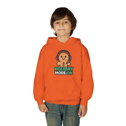 Youth Hoodie — 'Holiday Mode On' Gingerbread Headphone Christmas Sweatshirt