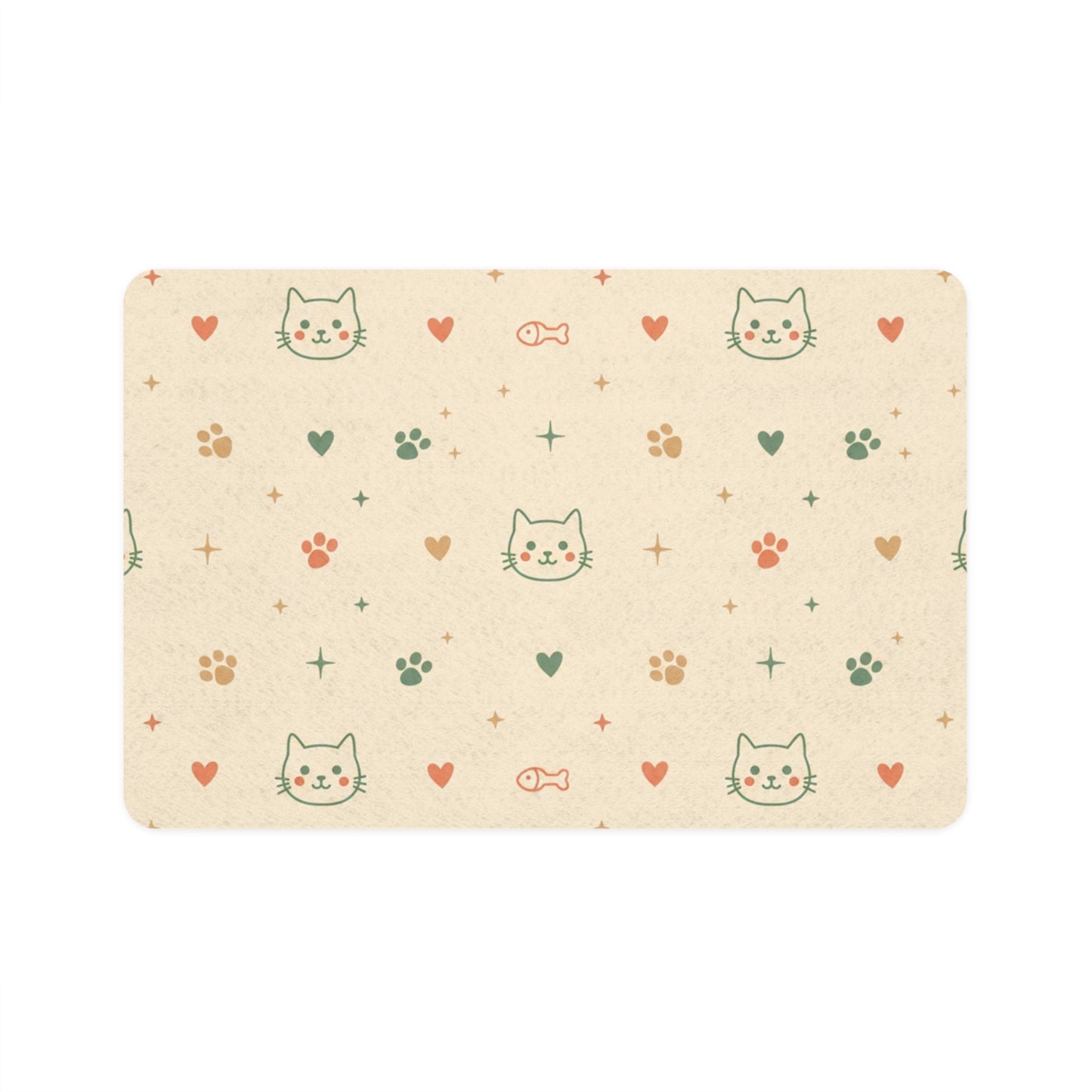 Animal tiny paw prints, hearts, bones, fish, and simple doodle faces of cats and dogs Pet Food Mat (12x18)