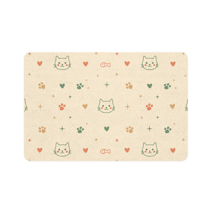Animal tiny paw prints, hearts, bones, fish, and simple doodle faces of cats and dogs Pet Food Mat (12x18)