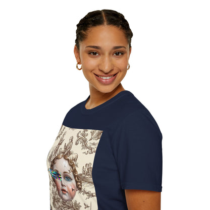 Vintage Doll Face Tee with Glitch Paint Splash