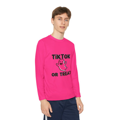 TikTok Halloween Long Sleeve Tee, Youth Costume Shirt, Spooky Apparel, Trick or Treat Top, Youth Ghost Halloween Shirt