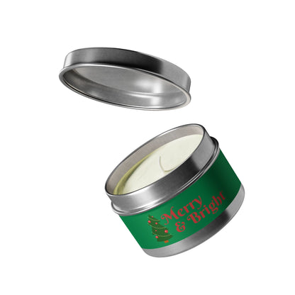 Merry & Bright Christmas eco-friendly Tin Candle — Holiday Scented Soy Candle- the give back candle collection