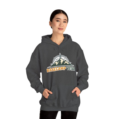 Base Camp Vital Outdoor Fleece Hoodie | Mountain Compass Graphic Pullover | 50/50 Midweight Trail Hoodie  Vital Hoodie  (free shipping)