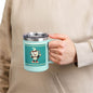 Perky’s Cafe KS Retro Teal 15oz Stainless Tumbler w/ Handle-  Mug Tumbler — Cute Smiling Coffee Cup Character, 15oz Travel Mug (free shipping)