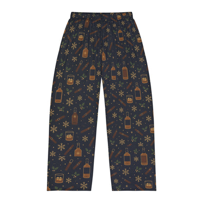 Whiskey Night Pajama Pants — Men’s Cozy Lounge Sleepwear with Bottle & Snowflake Print