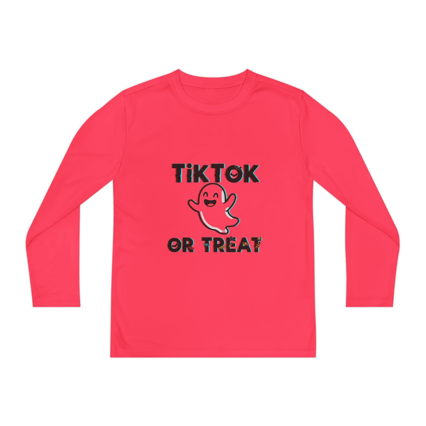 TikTok Halloween Long Sleeve Tee, Youth Costume Shirt, Spooky Apparel, Trick or Treat Top, Youth Ghost Halloween Shirt