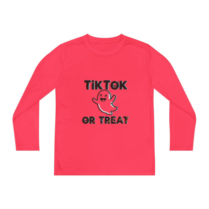 TikTok Halloween Long Sleeve Tee, Youth Costume Shirt, Spooky Apparel, Trick or Treat Top, Youth Ghost Halloween Shirt