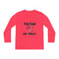 TikTok Halloween Long Sleeve Tee, Youth Costume Shirt, Spooky Apparel, Trick or Treat Top, Youth Ghost Halloween Shirt