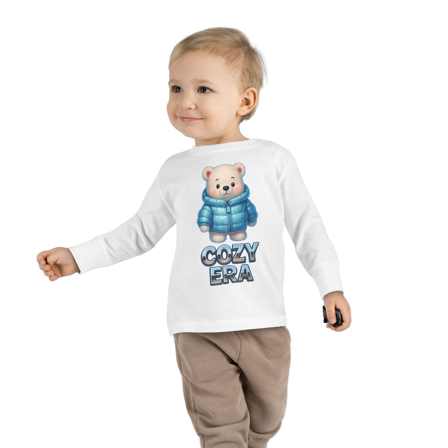 Cozy Era Toddler Long Sleeve Tee — Cute Bear in Puffer Jacket