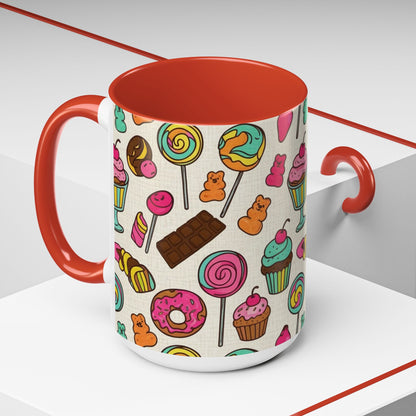 Sweet Treats Coffee Mug — Colorful Candy & Dessert Pattern Accent Mug (11/15oz)