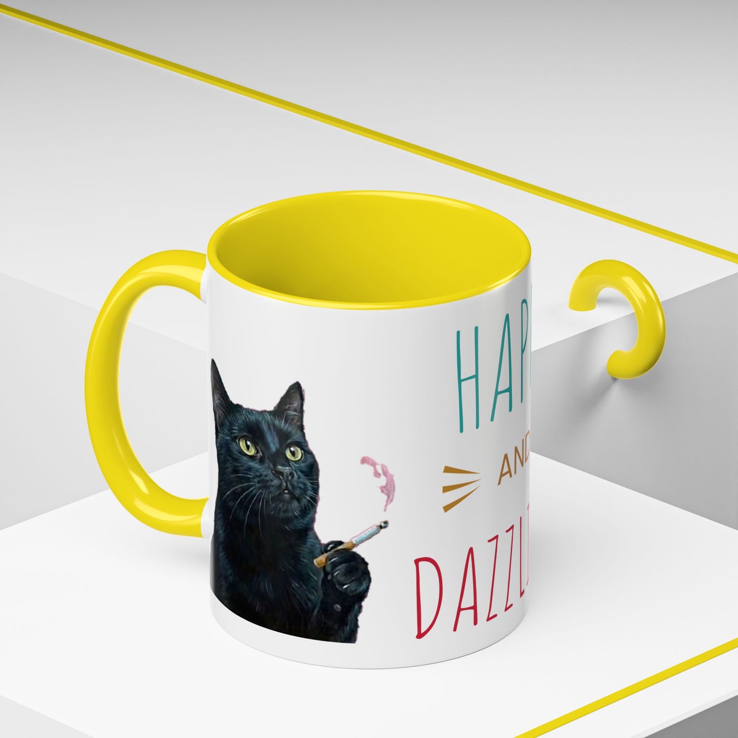 Happy and Dazzling smoking cat Cat Accent Coffee Mug — Cute Black Cat Coffee Cup (11/15oz) (free shipping)