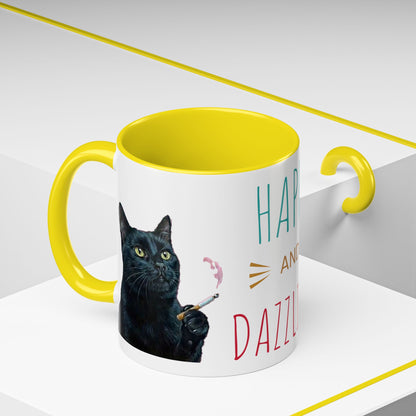 Happy and Dazzling smoking cat Cat Accent Coffee Mug — Cute Black Cat Coffee Cup (11/15oz) (free shipping)