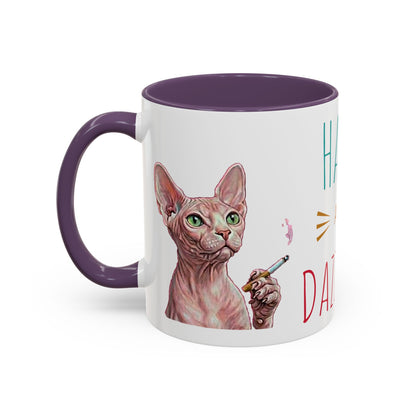 Happy and Dazzling smoking Cat Coffee Mug — Sphynx Cat Accent Mug (11/15oz) (free shipping)