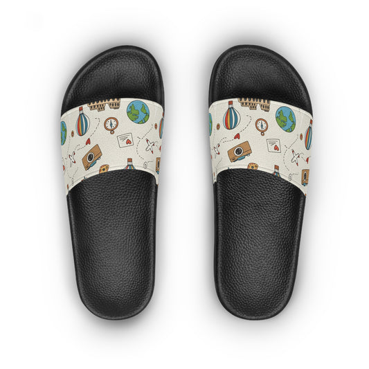 Women's Slide Sandals Travel Doodles / Wanderlust Whimsy