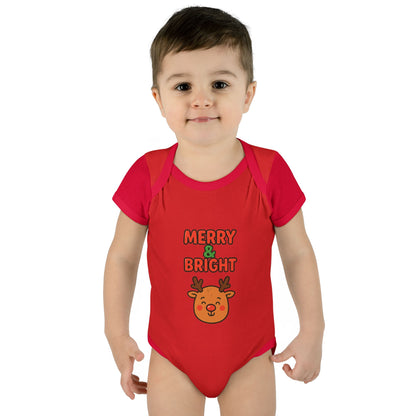 Merry & Bright Baby Bodysuit - Cute Reindeer Christmas Infant Onesie