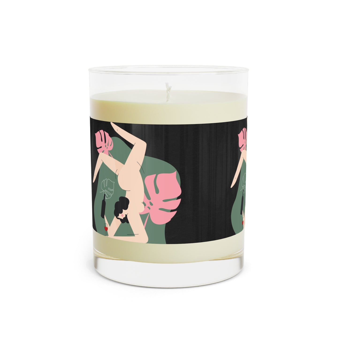 Tropical Night Scented Candle — 11oz Glass Candle with Palm Leaf & Wine Girl Art