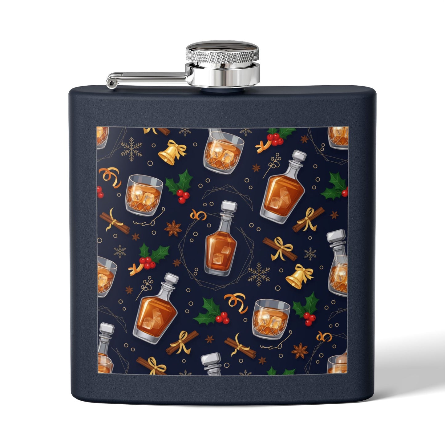 Whiskey Flask — Holiday Spirits Pattern 6oz Stainless Steel Flask (free shipping)