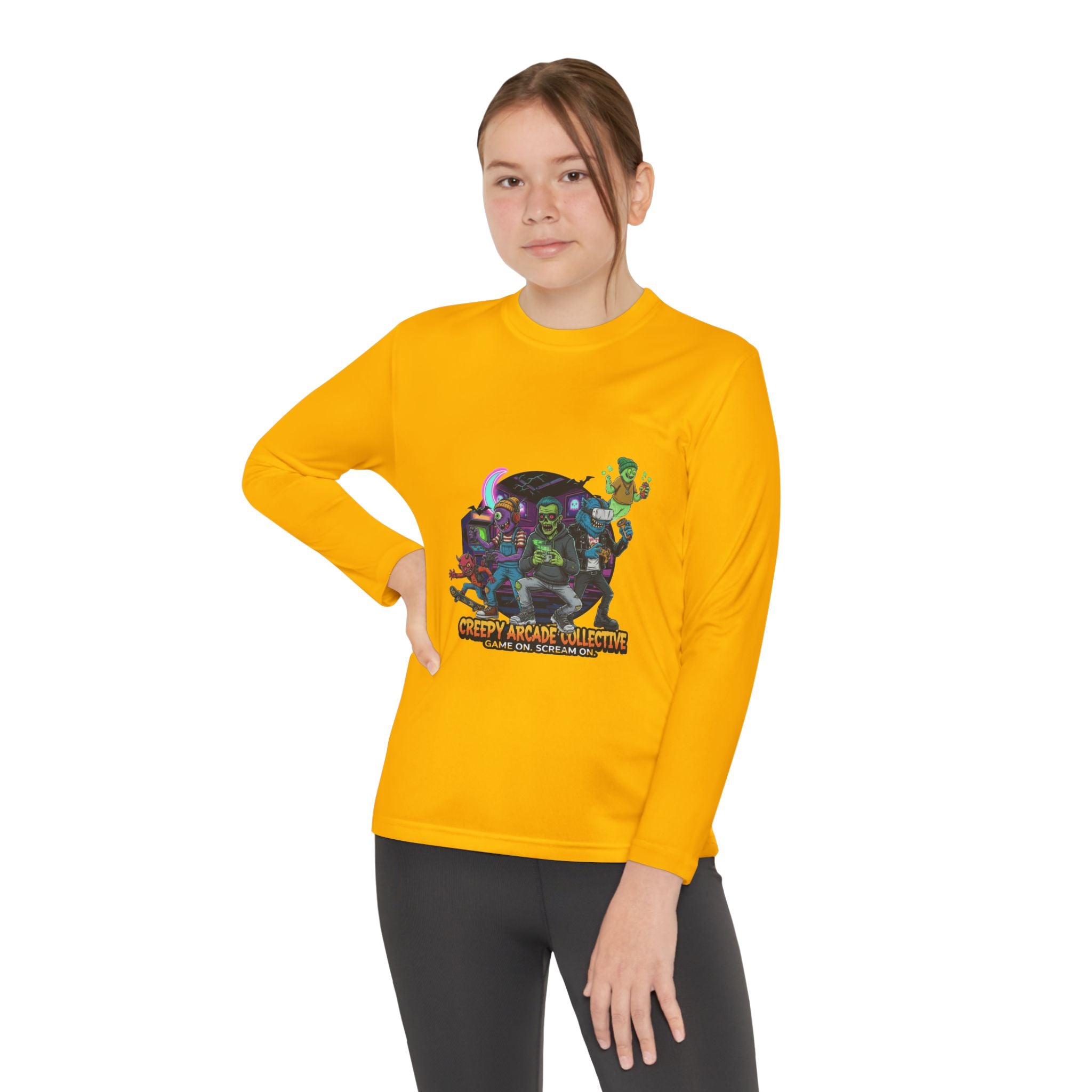 Creepy Arcade Collecting Youth Long Sleeve Tee, Kids Gamer Shirt, Halloween Costume, Teen Casual Wear, Fantasy T-Shirt