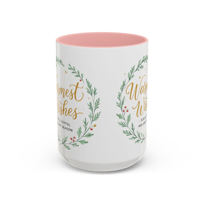 Warmest Wishes Holiday Coffee Mug — Festive Wreath Accent Mug (11/15oz)