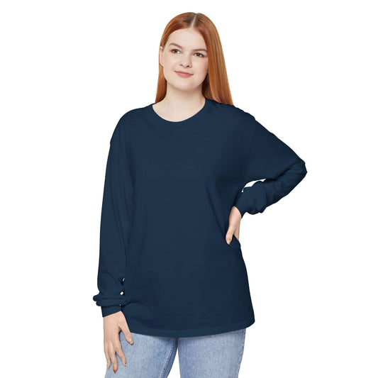 Women’s navy blue Garment-Dyed Long Sleeve T-Shirt for All Seasons
