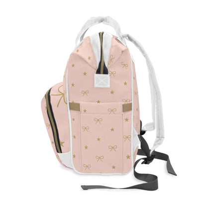 Pink Bow & Stars Diaper Backpack – Multifunctional Mommy Bag with Changing Pad