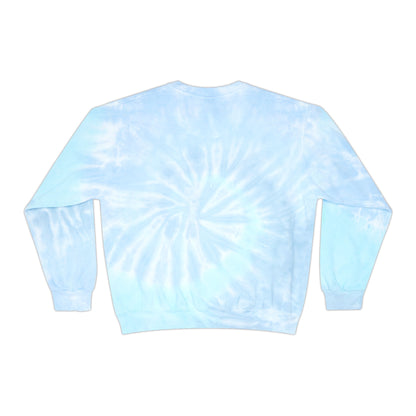 Cute Split Cat Tie-Dye Sweatshirt — Blue & Yellow Cat Graphic Crewneck
