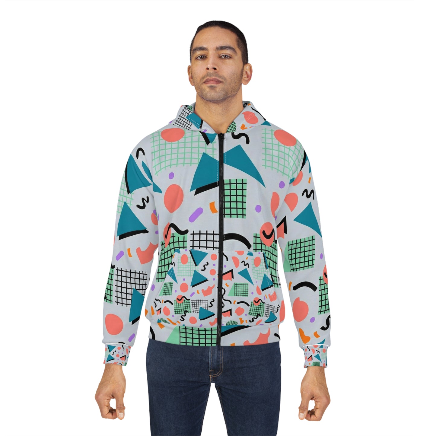 Retro 80’s Memphis Geometric Zip Hoodie