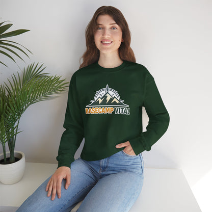 Base Camp Vital Mountain Embroidered Crewneck Sweatshirt | Cozy Hiking & Camping Pullover | 50/50 Midweight  Vital Mountain Crewneck Sweatshirt — Outdoor Adventure Logo Pullover (free shipping)