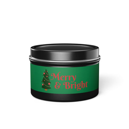 Merry & Bright Christmas eco-friendly Tin Candle — Holiday Scented Soy Candle- the give back candle collection