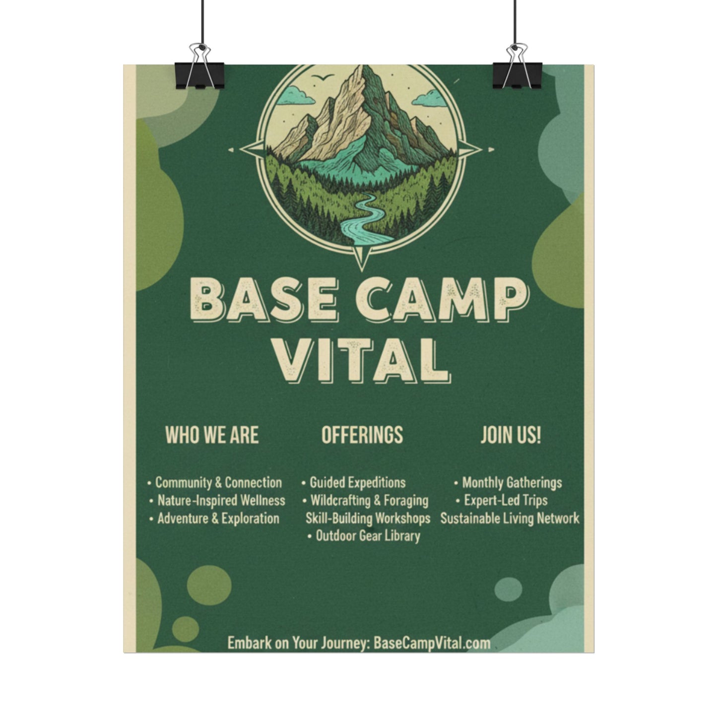 Base Camp Vital Nature-Inspired Rolled Posters for Adventure Lovers, Wall Decor for Outdoor Enthusiasts, Eco-Friendly Art, Mountain Decor, Camp Vibes