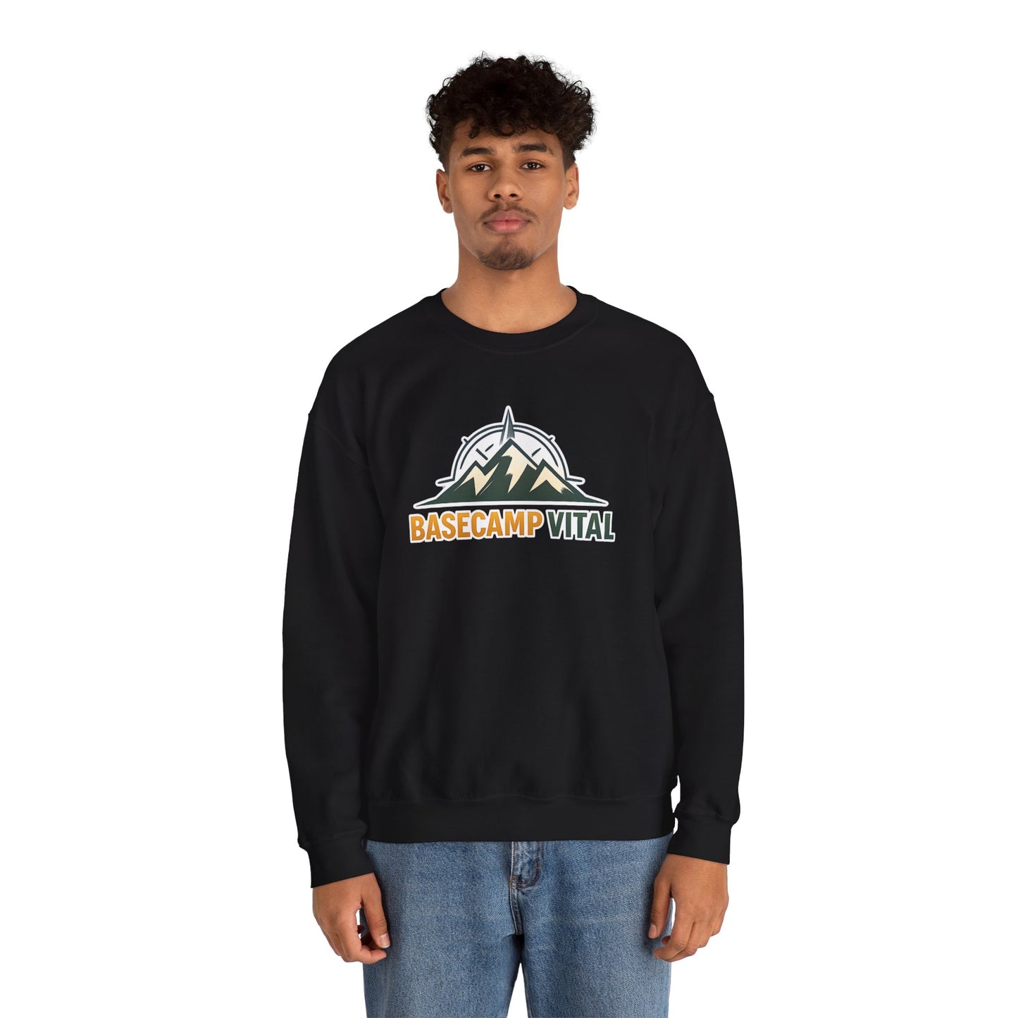Base Camp Vital Mountain Embroidered Crewneck Sweatshirt | Cozy Hiking & Camping Pullover | 50/50 Midweight  Vital Mountain Crewneck Sweatshirt — Outdoor Adventure Logo Pullover (free shipping)