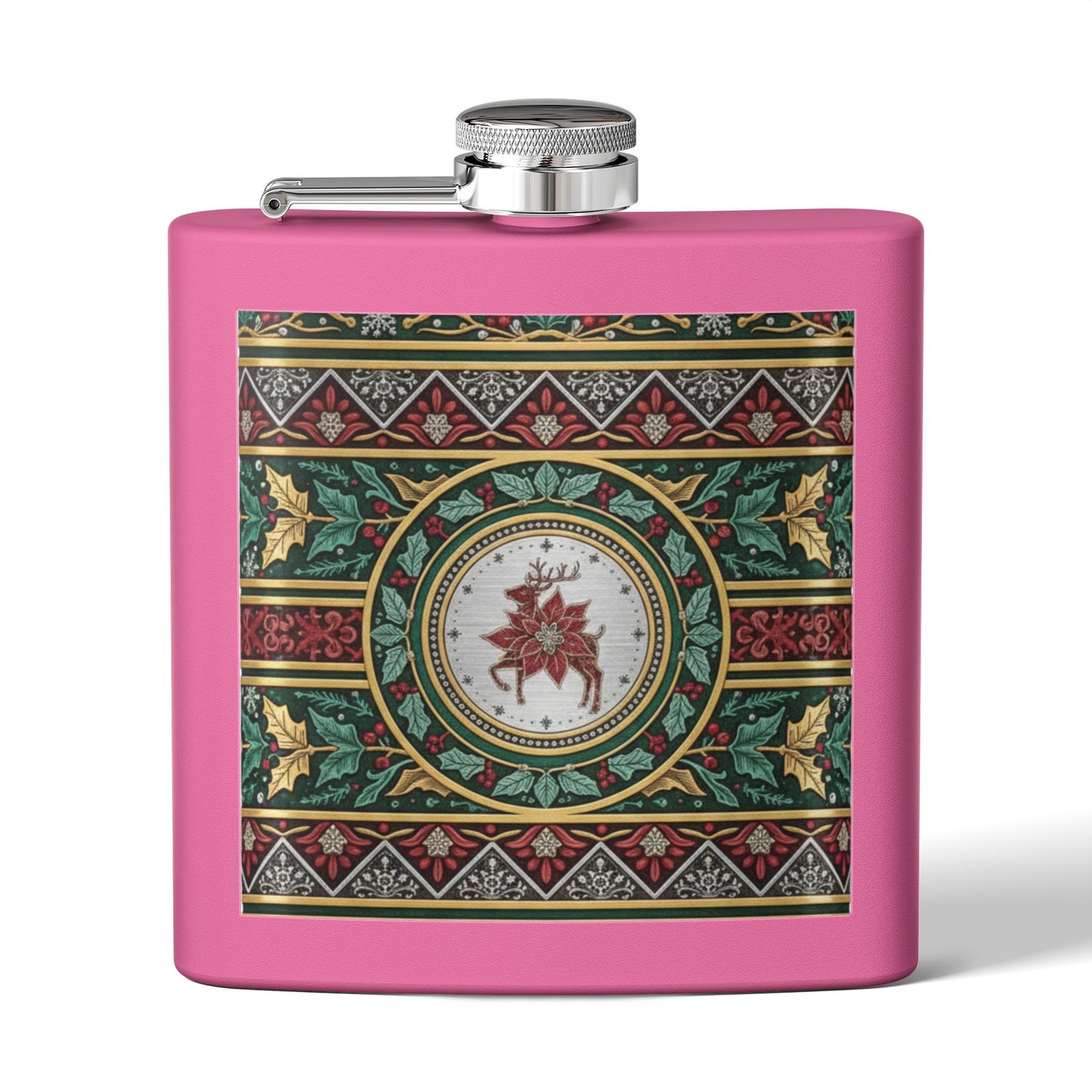 Holiday Poinsettia Flask — 6oz Stainless Steel Christmas Hip Flask (free shipping)