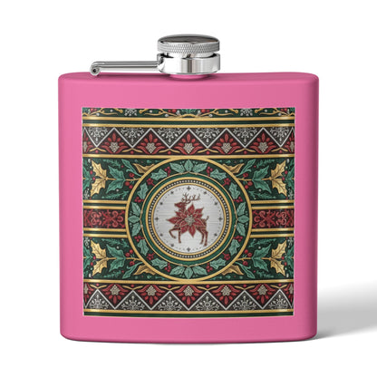 Holiday Poinsettia Flask — 6oz Stainless Steel Christmas Hip Flask (free shipping)
