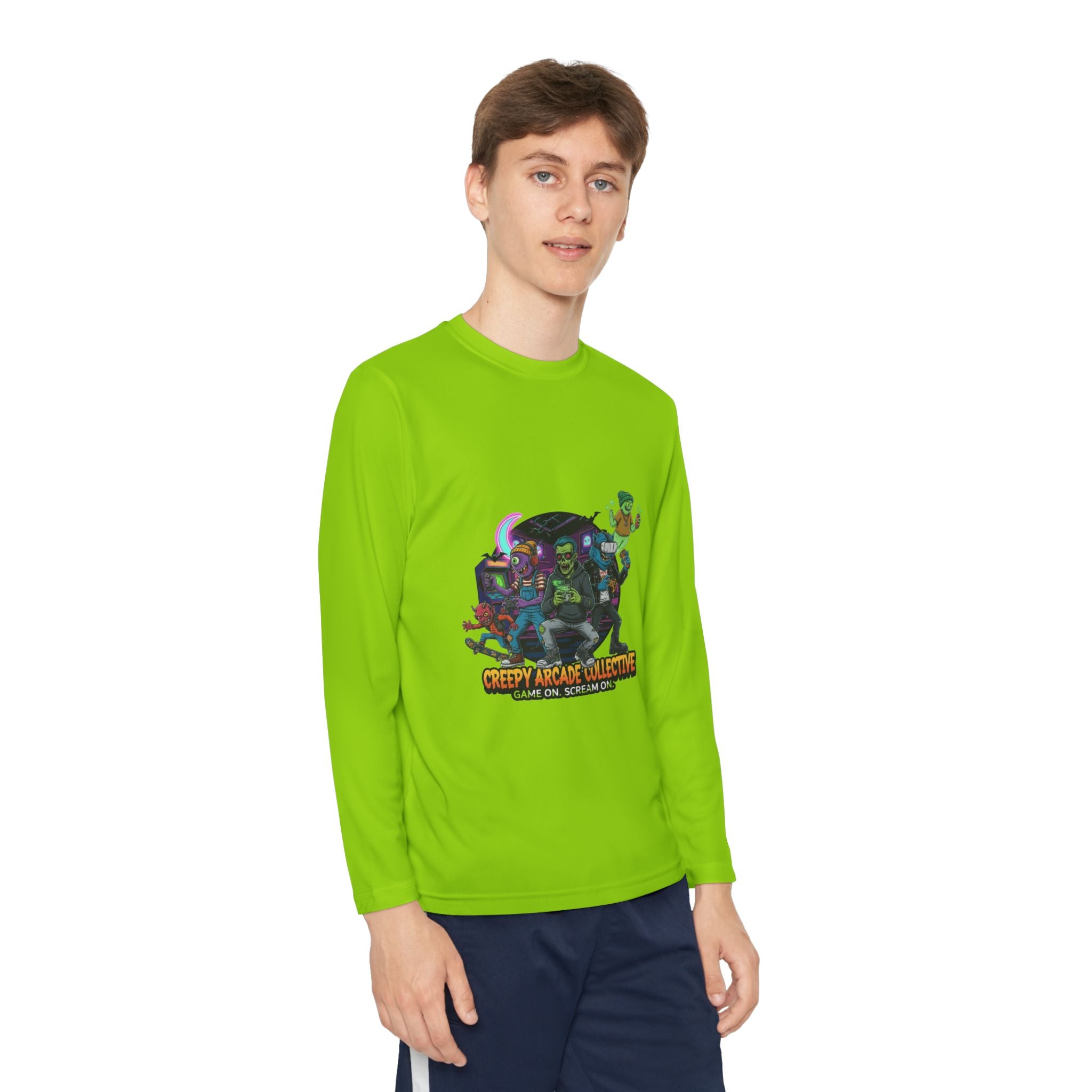 Creepy Arcade Collecting Youth Long Sleeve Tee, Kids Gamer Shirt, Halloween Costume, Teen Casual Wear, Fantasy T-Shirt