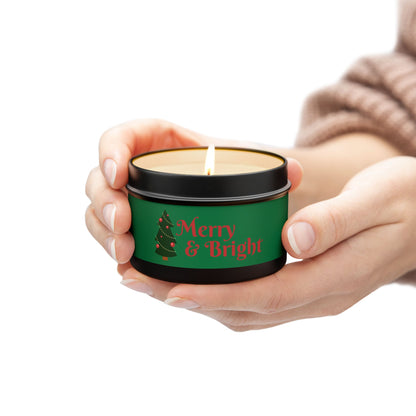 Merry & Bright Christmas eco-friendly Tin Candle — Holiday Scented Soy Candle- the give back candle collection