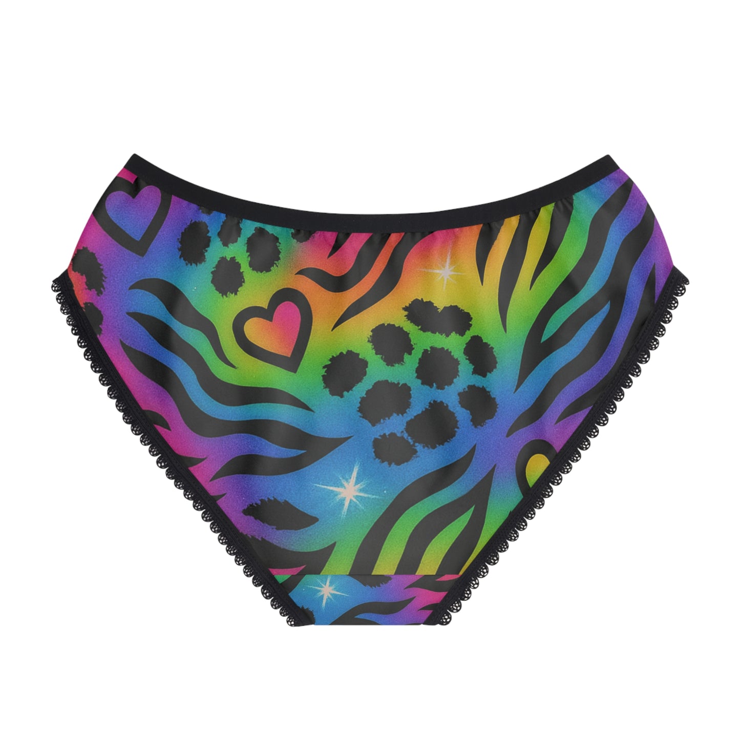 Retro 90’s Rainbow Animal Print Women's Briefs — Neon Leopard & Zebra Hearts All-Over Print
