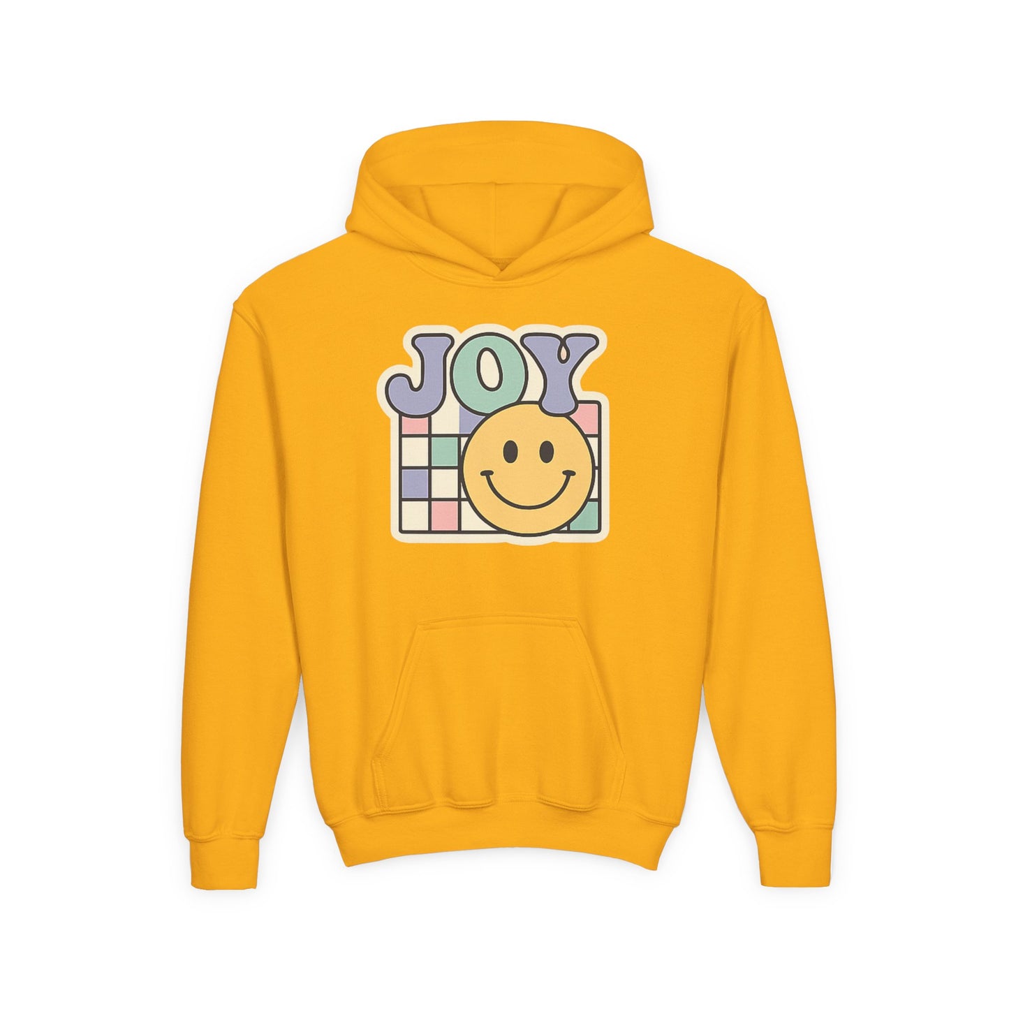Girls Youth Hoodie – Retro 'JOY' Smiley Graphic Kids Sweatshirt