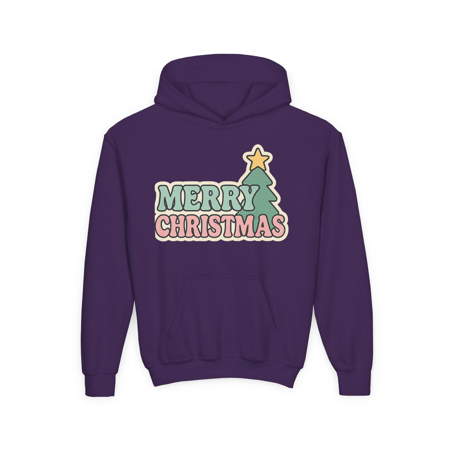 Kids youth Merry Christmas Hoodie — Pastel Tree Holiday Pullover